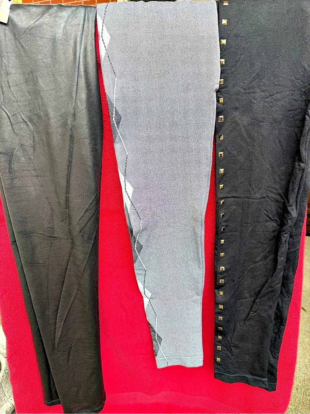 3 pair Monday Style Black & Gray Geometric Leggings Size M/L  NEW